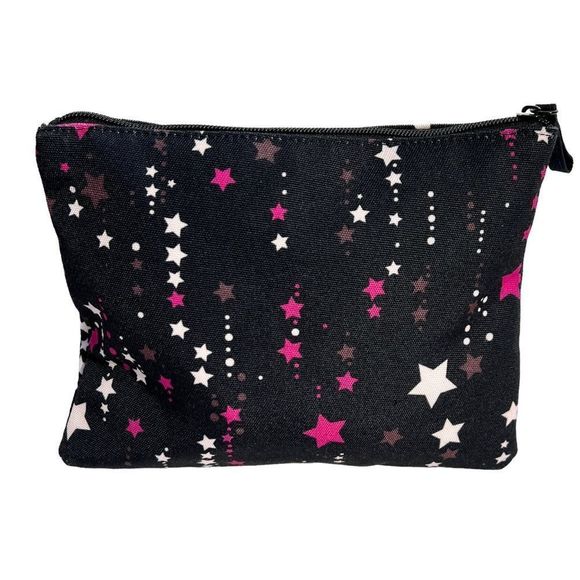 🎉HP🎊Kate Spade Large Canvas Cosmetic Zip Twinkle Star Pouch Black Pink Multi - Picture 5 of 11